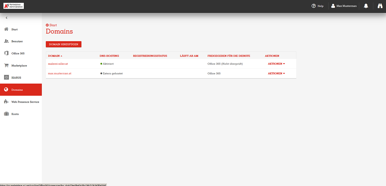 A1 Marketplace Admin Portal Domains